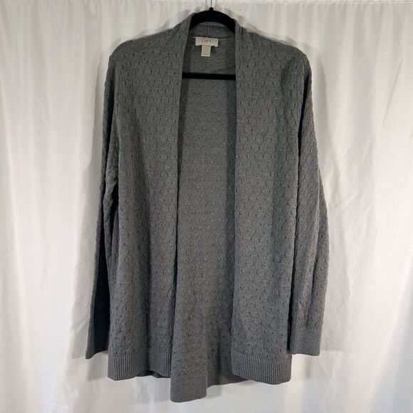 LOFT Sweaters - Loft Cardigan Women's Large Grey Open Front Long Sleeve Cotton Blend